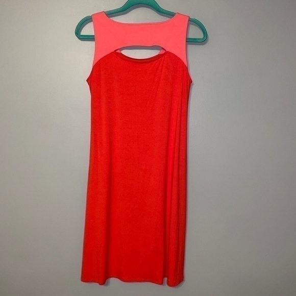 EUC Eileen Fisher Colorblock Cutout Dress Coral Orange & Pink Size Petite Small - Picture 5 of 7